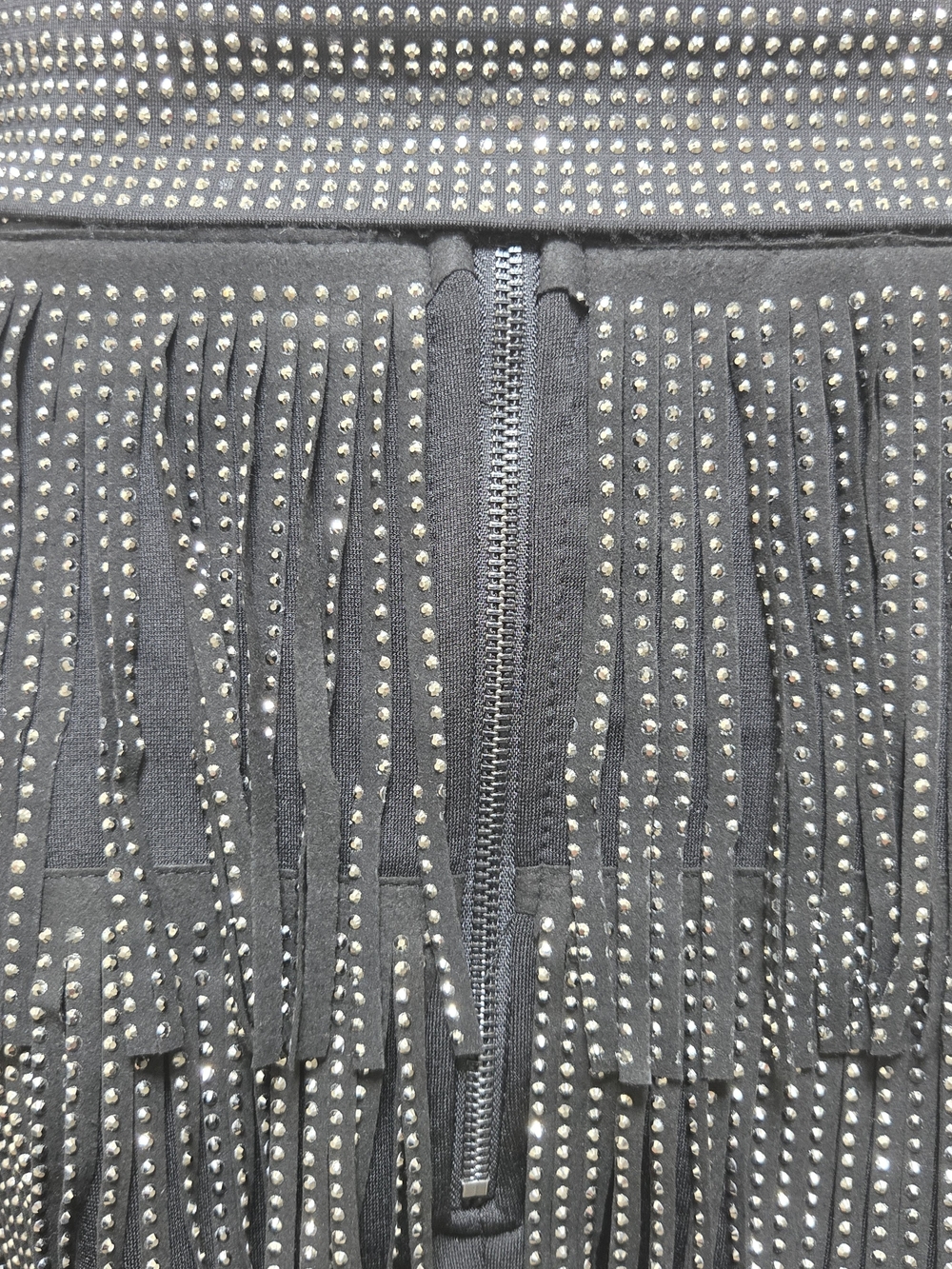 Black Studded Fringe Mini Skirt Skort Rhinestone Belted Western Festival Medium - Picture 4 of 9